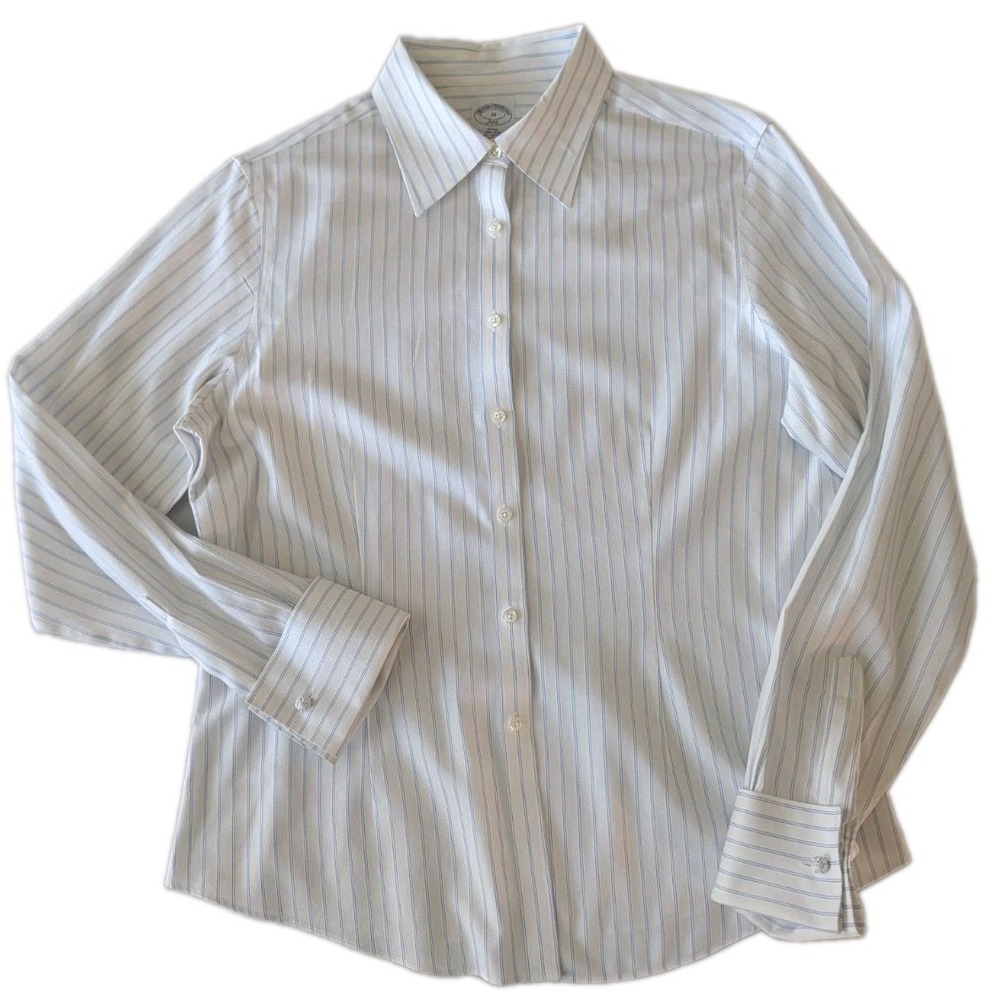 Brooks Brothers 346 Womens Size 10 Non-Iron Shirt White Blue Stripe French Cuff